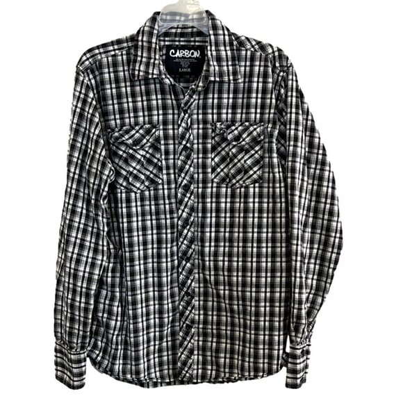 Men's Carbon Black Plaid Long Sleeve Button Down Shirt. Size Large - Picture 1 of 4